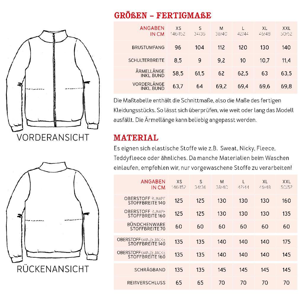 Papierschnittmuster Jacke mit hohem Kragen Frau Svea XS-XXL